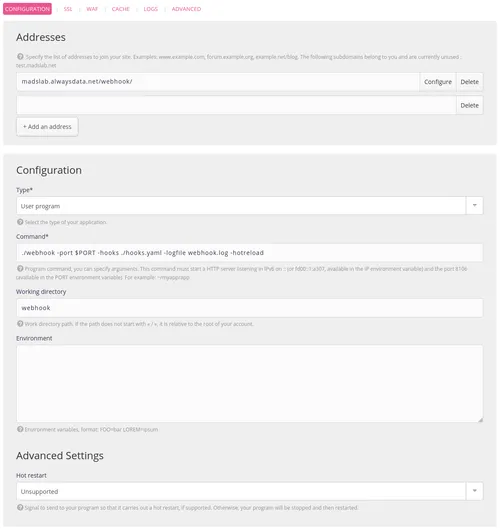 Creating the "User program" site