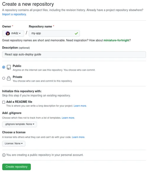 Creating a "my-app" GitHub repository