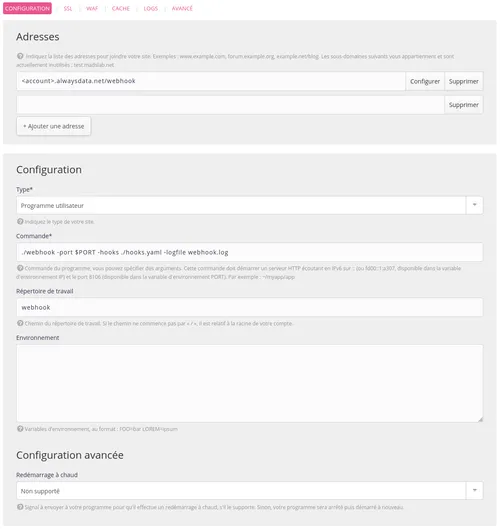 Création du site « Programme utilisateur »