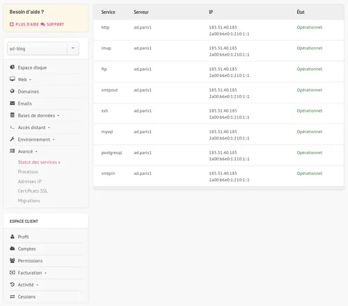 interface d'administration alwaysdata - page de status - capture d'écran [fr]