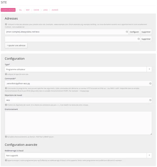 Site WebSocket (python)