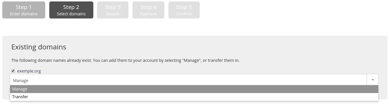 Administration interface: step 2