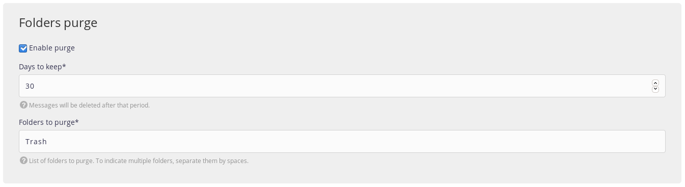 Administration interface: E-mails - Purge folders
