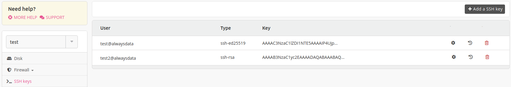 Administration interface: global SSH keys