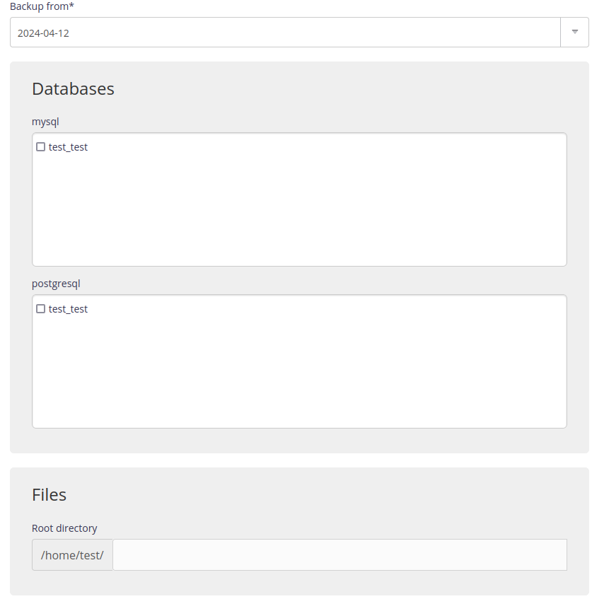 Administration interface: restore backups - step 2