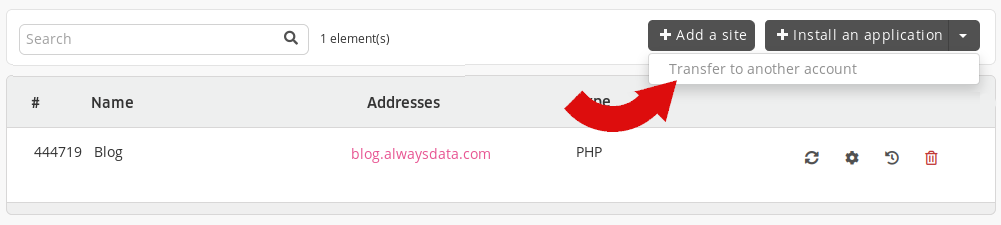 Administration interface: move site - step 1
