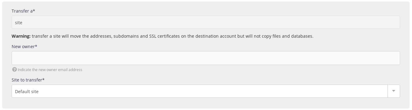 Administration interface: move site - step 2