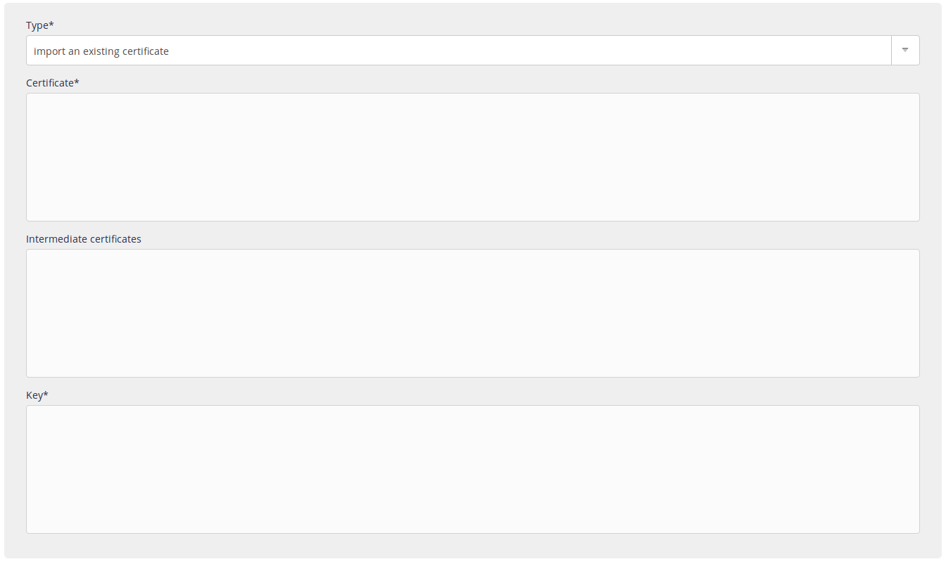 Administration interface: add a certificate