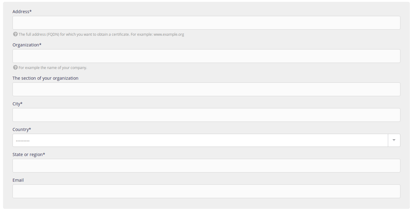Administration interface: generate a CSR