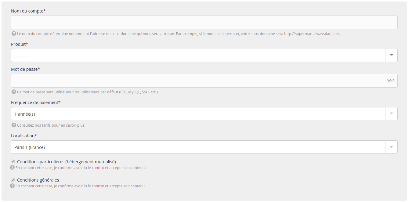 Interface d'administration : créer un compte