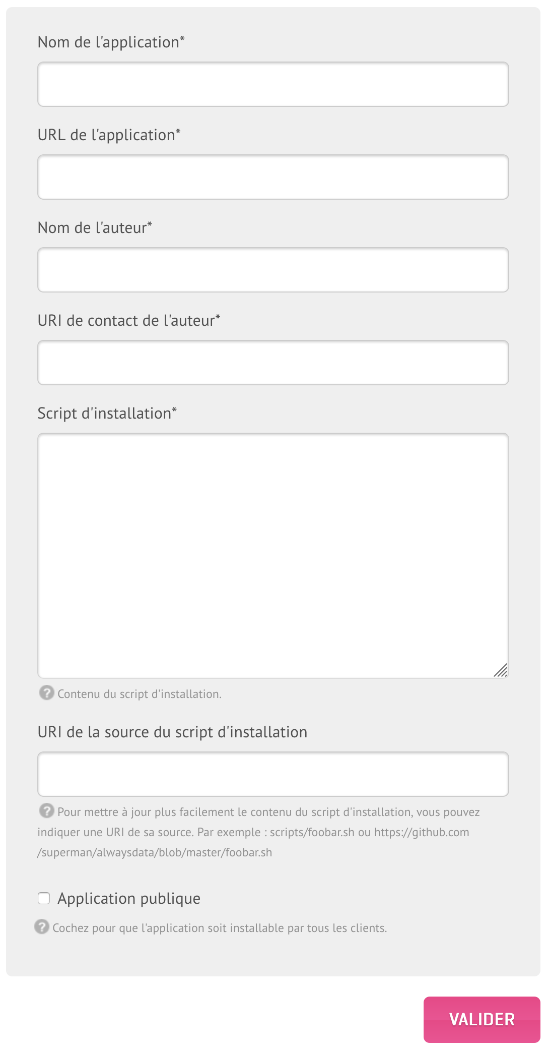 Créer un script d'application