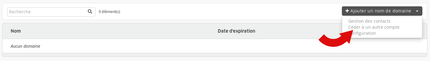 Interface d'administration : déplacement de domaine - étape 1