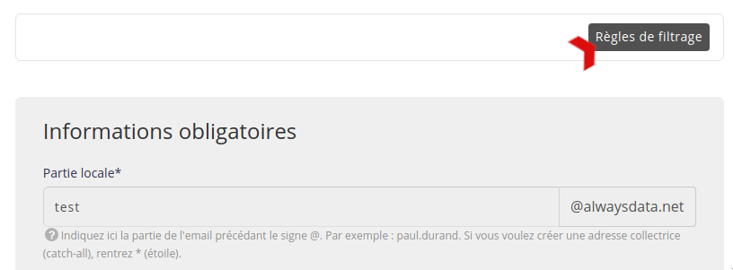 Interface d'administration : aller dans les règles de filtrage