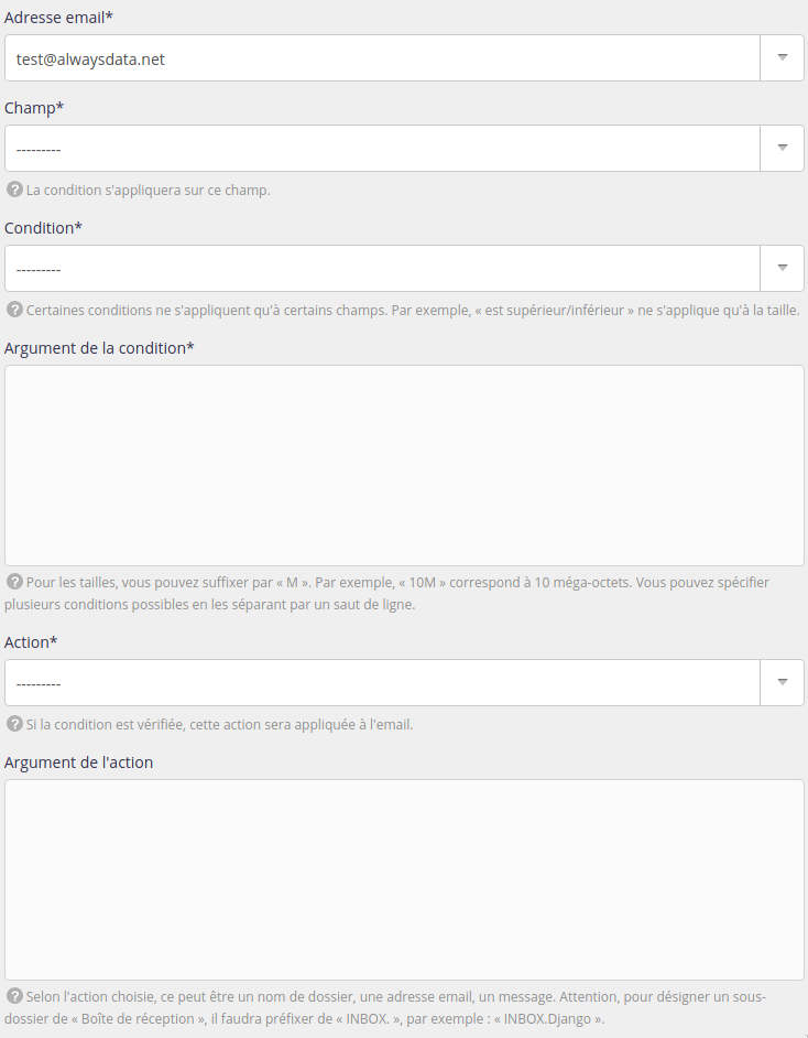 Ajouter une règle de filtrage