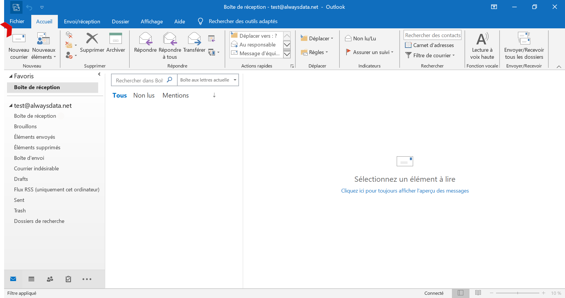 Outlook : interface messagerie