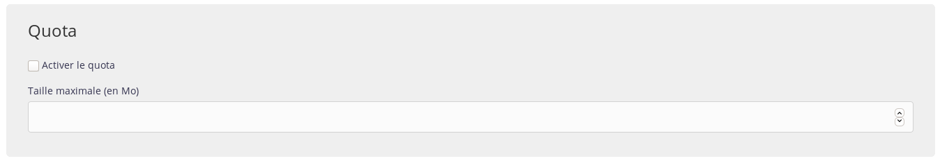 Interface d'administration : Emails - Quota