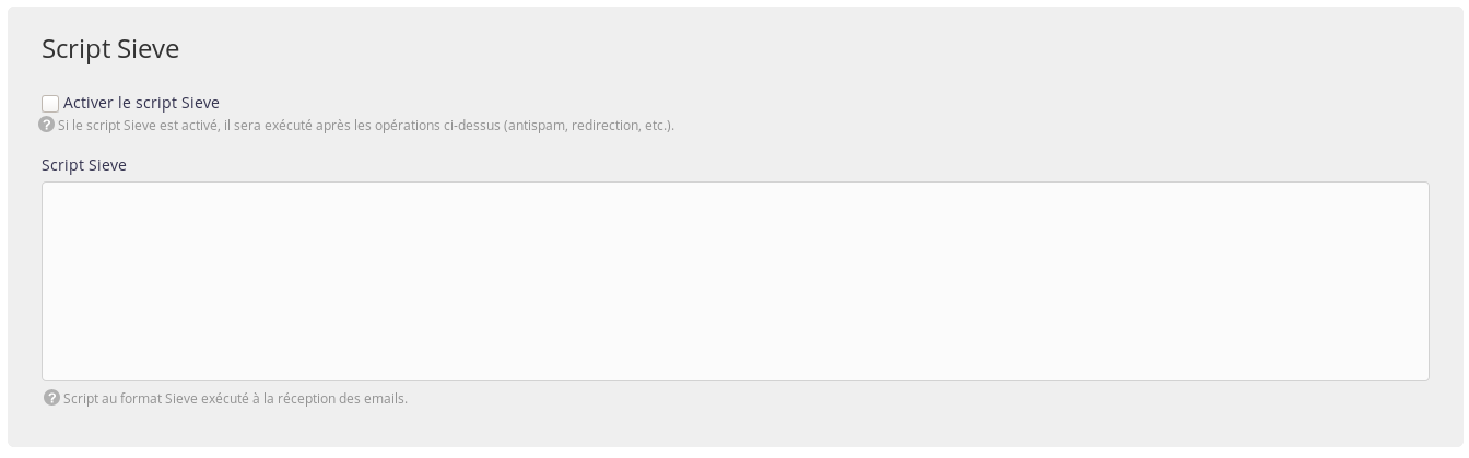 Interface d'administration : Emails - Script Sieve