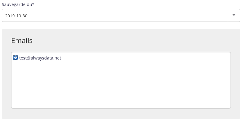 Interface d'administration : restauration de sauvegarde - étape 2