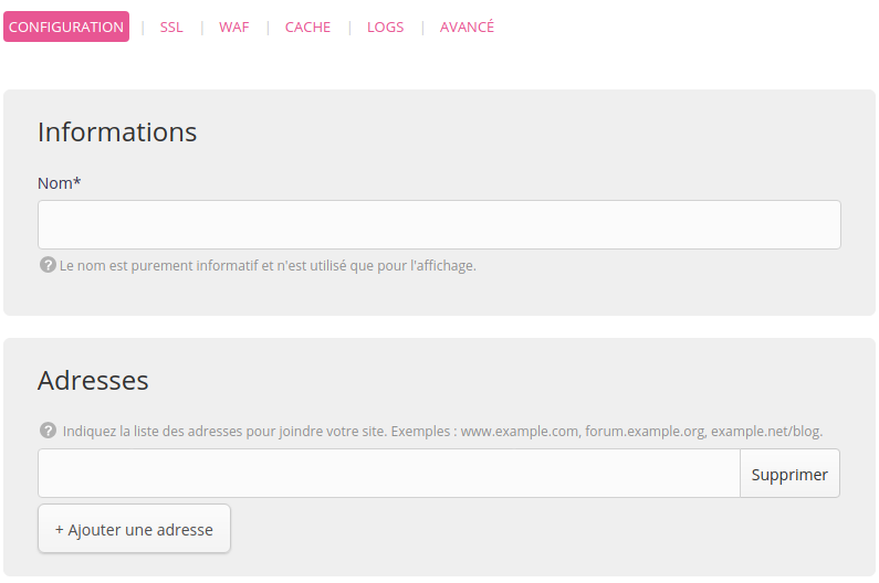 Ajouter un site : général