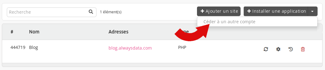 Interface d'administration : déplacement de site - étape 1